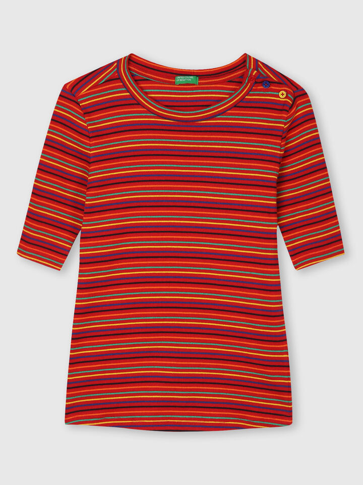 Rib Stripe Top with Shoulder Butin image number 7